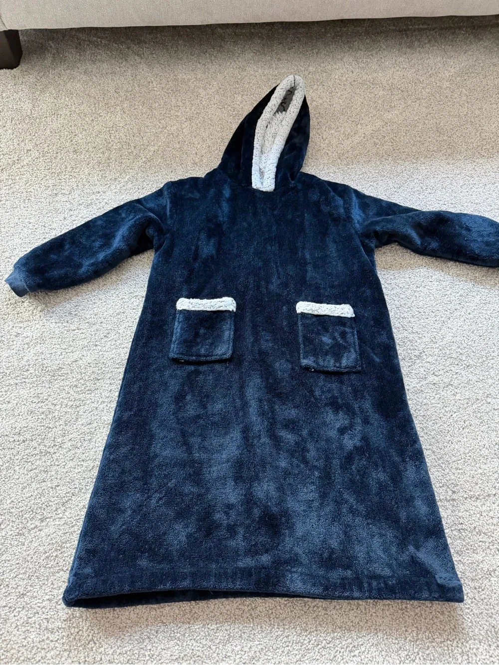 Sears Navy Plush Hooded Kids Sleep Sack with Sherpa Trim
